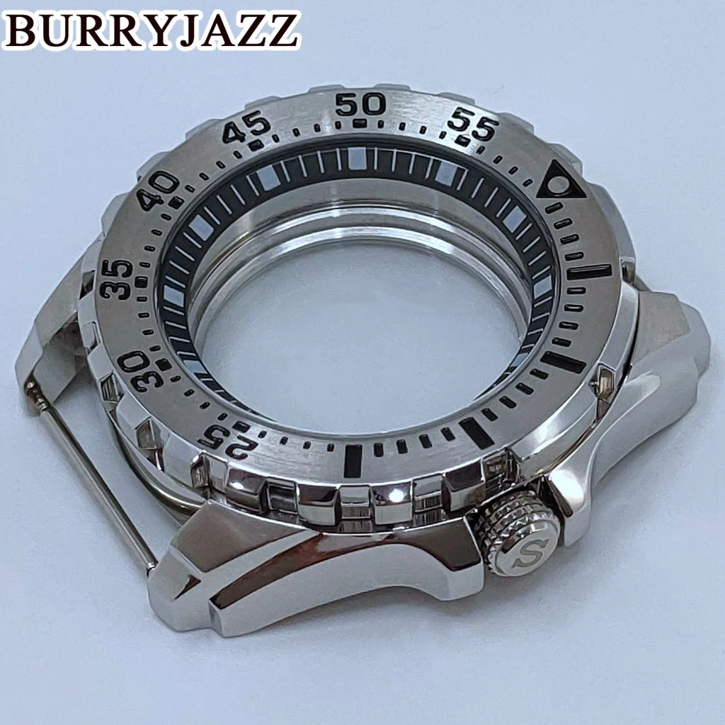 BURRYJAZZ 44mm NH34 NH35 NH36 NH38 NH39 NH70 Watch Case Silver Black Stainless Steel Watch Case