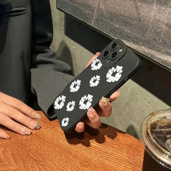 Case For iPhone 16 Cases iPhone 15 11 12 13 14 Pro Max X XS XR 7 8 16E 15 Plus Black Stylish Flower Patterned Design Phone Cover