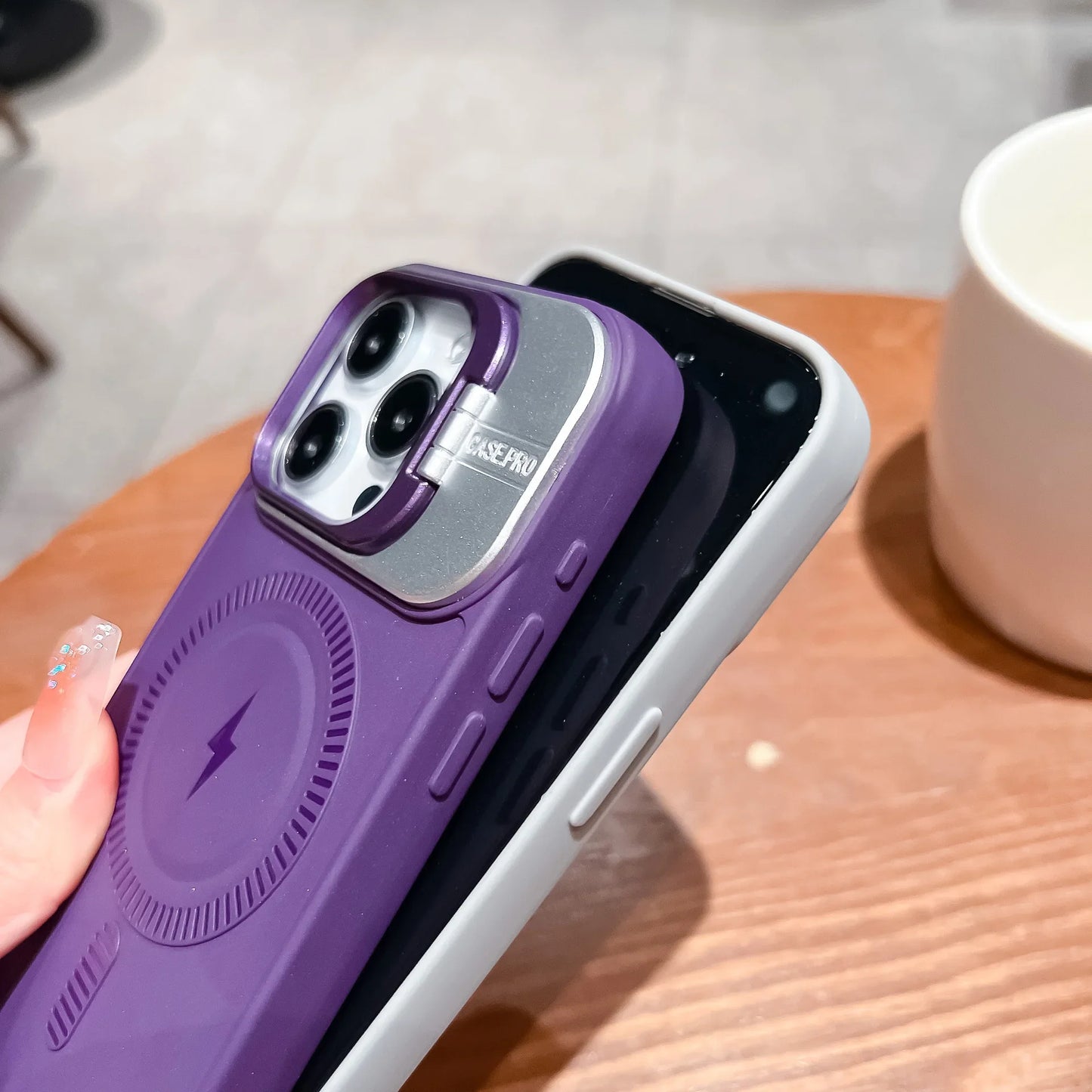 Magnetic metal bracket phone case suitable for iPhone 16 15 14 13 Pro Max lens large window protective cover
