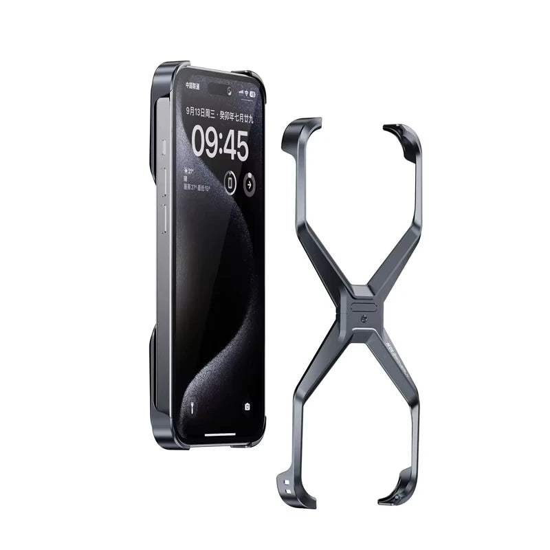 Luxury Aluminum Rimless Phone Case For iPhone 16 15 13 14 Pro Max Metal X Type Removable Heat Dissipation Armor Shockproof Cover