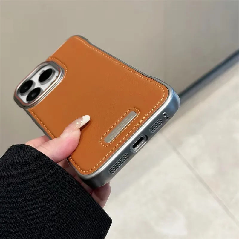 Phone Case Luxury Matte PU Leather Frameless For iPhone 16 15 14 13 12 Pro Max Plus Metal Lens Protection Shockproof Back Cover