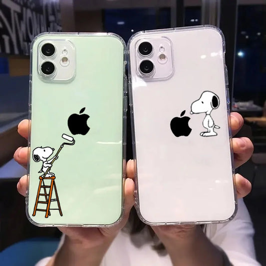 S-Snoopy Cute Cartoon Transparent Phone Case For iPhone 16 15 13 12 11 Pro Max Xr Xs Max 14 Plus 8 Plus Case Cute Soft Cover Y2k
