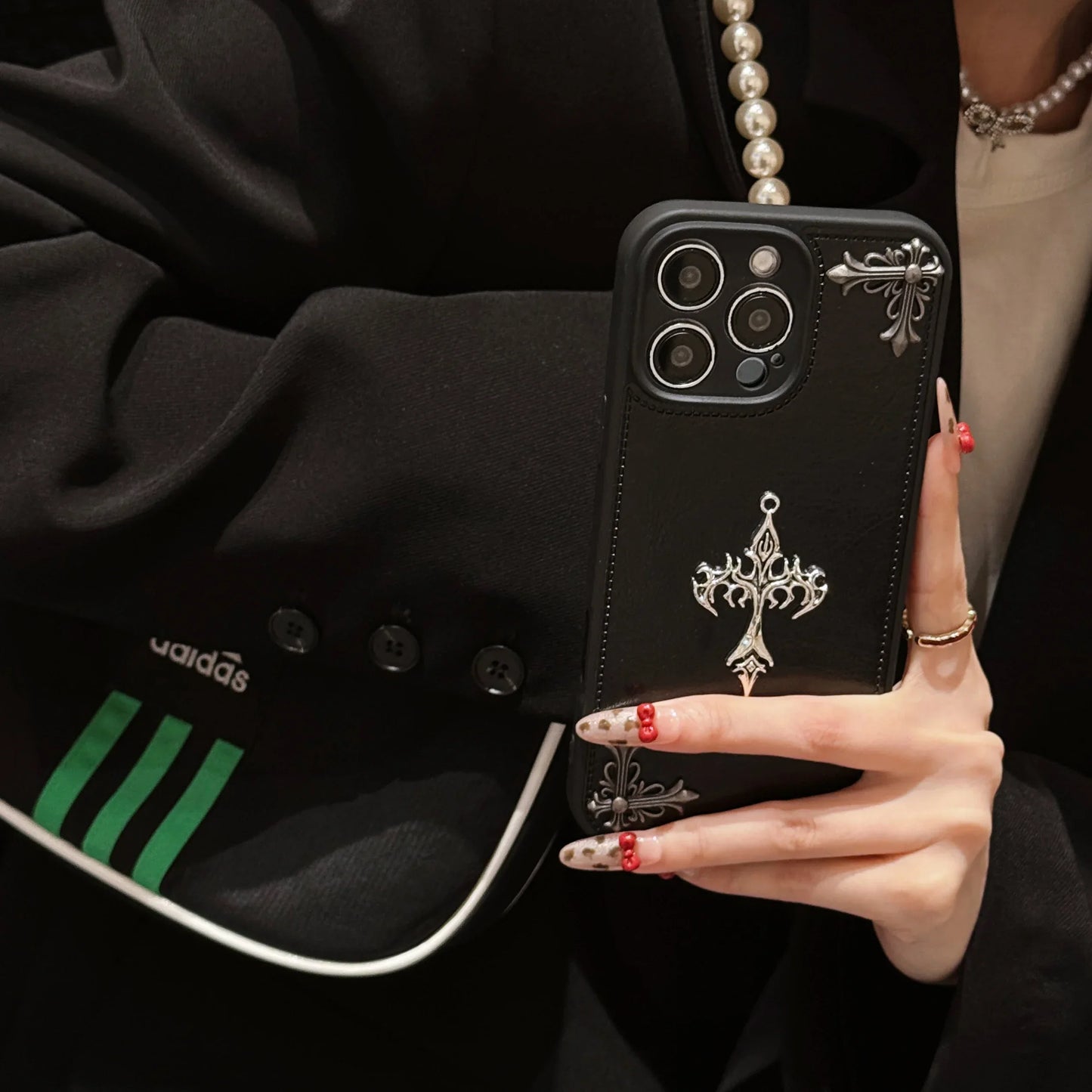 Leather Phone Case for IPhone 16 15 14 13 12 11 Pro Max Luxury Gothic High Grade Fashion Trends 3D Metal Cross Protection Cover