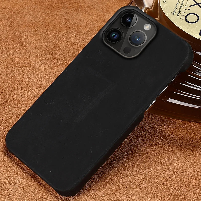 Retro Cowhide Phone Case for iPhone 16 15 13 14 Pro Max 16Pro 14Pro 15Pro Luxury Crazy Horse Genuine PULL-UP Leather Back Cover