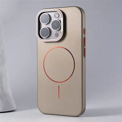 Stylish Camera Lens Holder Magnetic Magsafe Phone Case for IPhone 16 15 14 Pro Max Wireless Charging Matte Shockproof Hard Cover