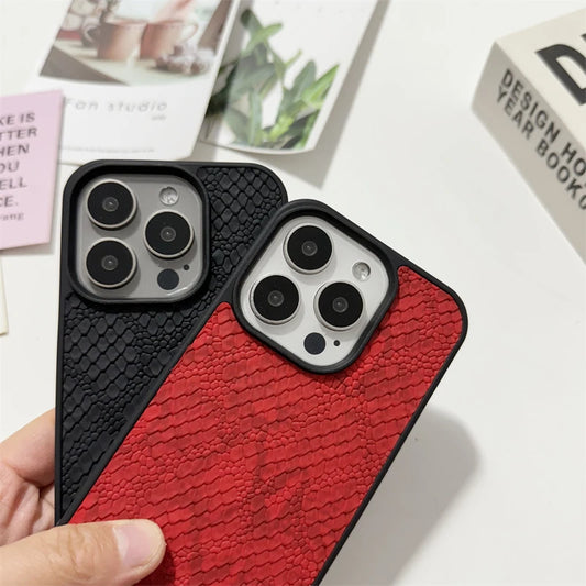 Luxury relief Snakeskin pattern leather Retro Case for iPhone 16 15 14 Phone Cover 13 12 11 Pro MAX Hard Shockproof Back Funda
