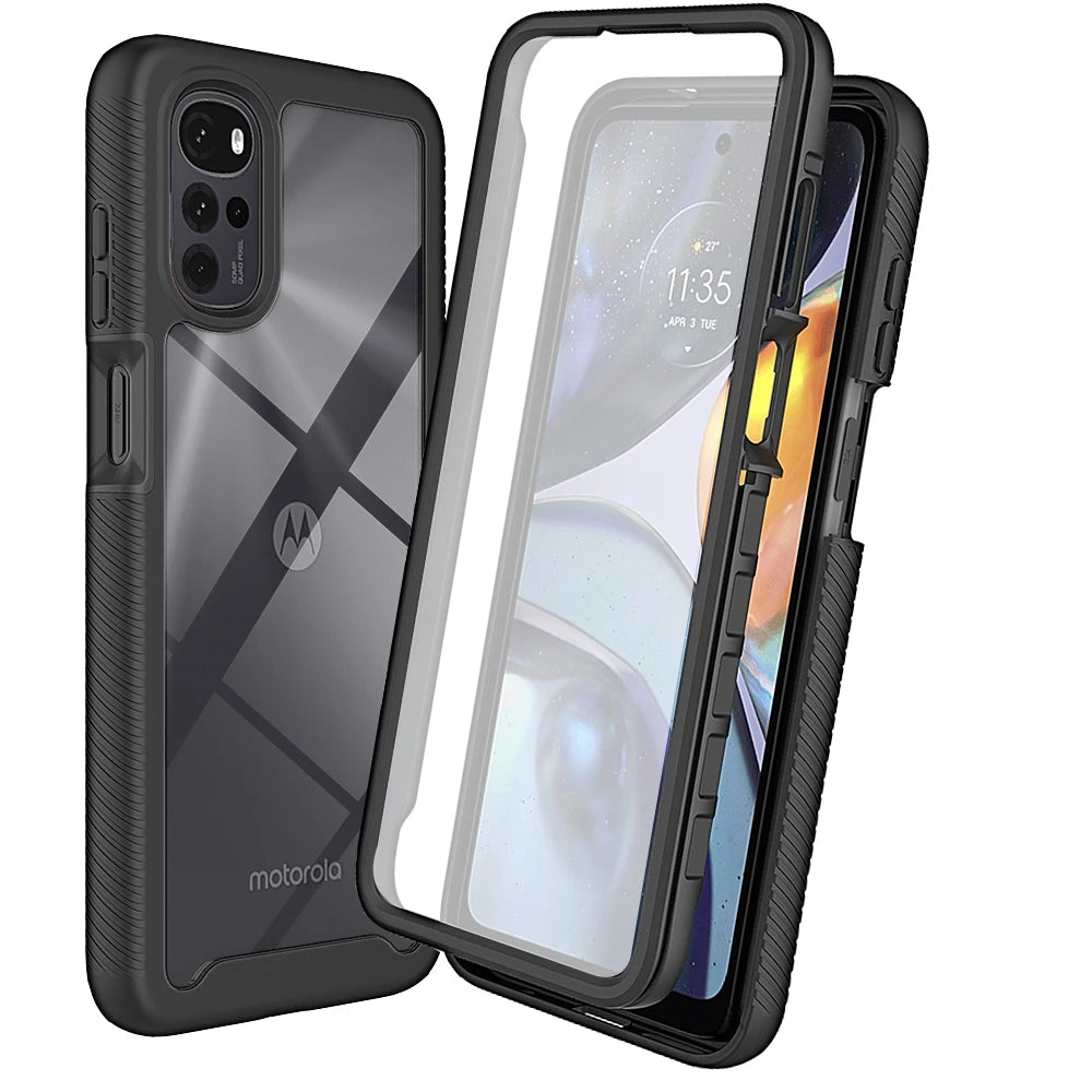 Moto E32 Shockproof Clear Case Built in Screen Protector Full Body Rugged Defender Cover for Motorola G22 Case, E32S,G52 Cases