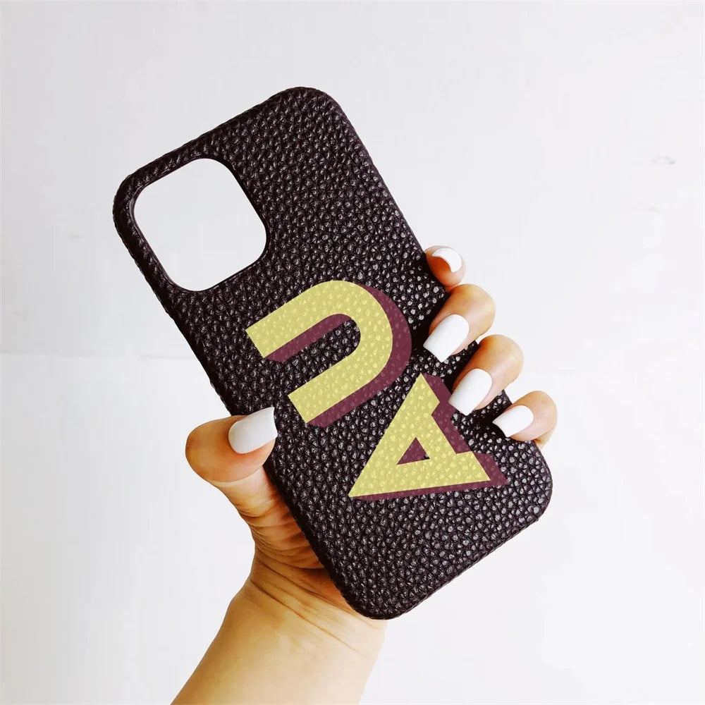 Personalized iPhone Case Monogram Initial Letter Leather Case For iPhone 15 14 13 12 11 Pro Max XS XR 7 8Plus Luxury Phone Cover - Caseverse