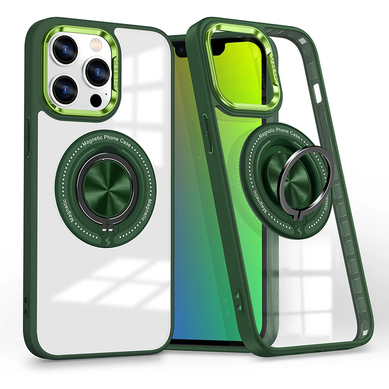 Metal Ring Magnetic Bracket Wireless Charging Phone Case for iPhone 16 15 14 Pro Max