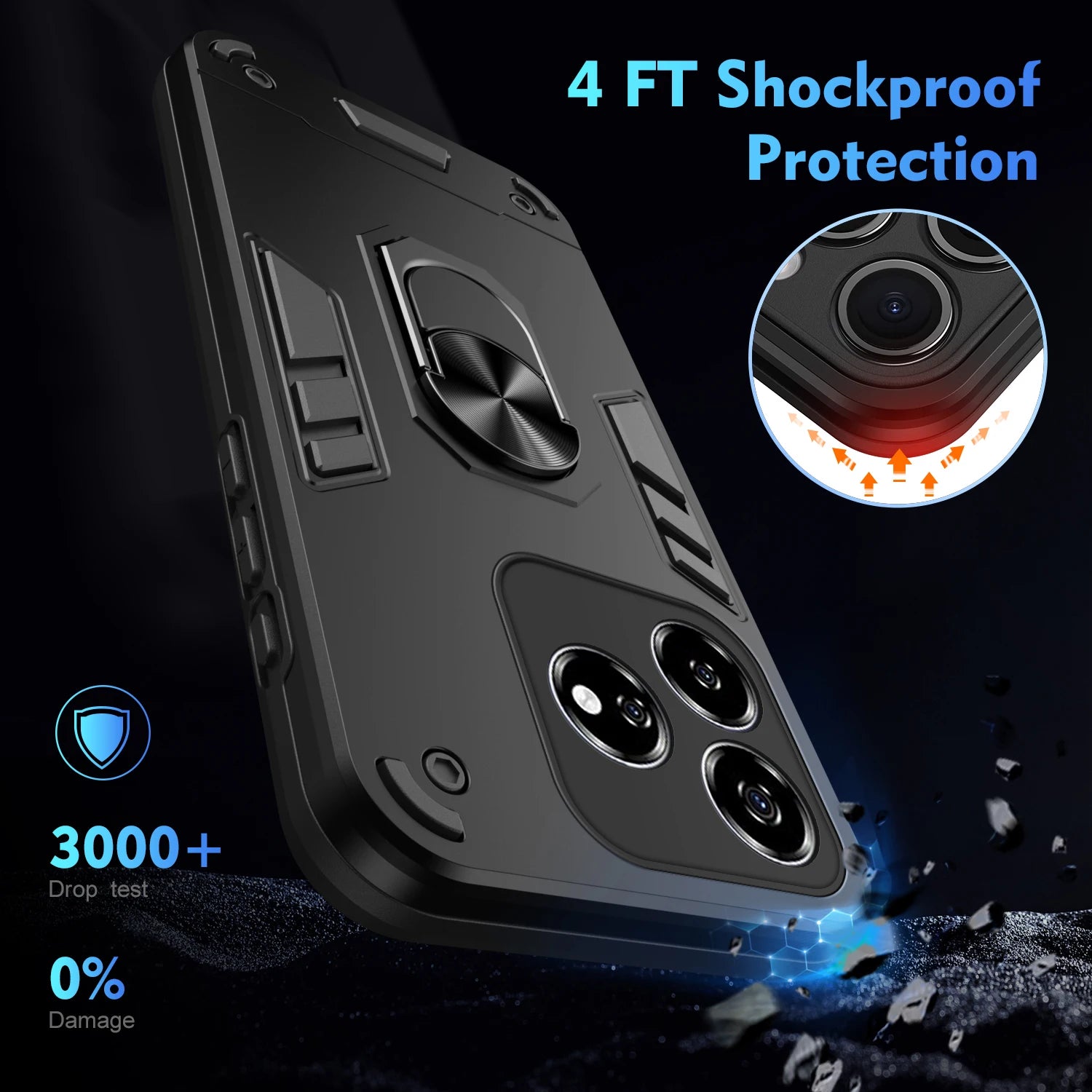 Military Grade Case for ZTE Axon 60 Lite Protective Cover Shockproof Ring Stand Holder Fundas Coque - Caseverse