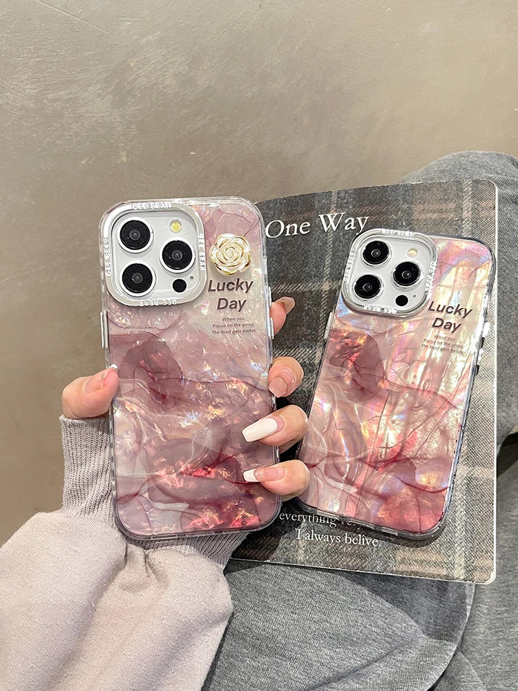 Fashion Glitter Laser Shiny Floral Marble Pattern Shell Case For iPhone 15 Pro Max 16 14 13 11 12 Shockproof Phone Cover Bumper - Caseverse
