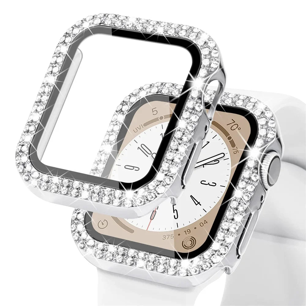 Diamond Case For Apple watch Cover 45mm 41mm 38mm 42mm 44mm 40mm Tempered Glass+ Bumper Screen Protector series 9 8 7 6 5 4 3 SE
