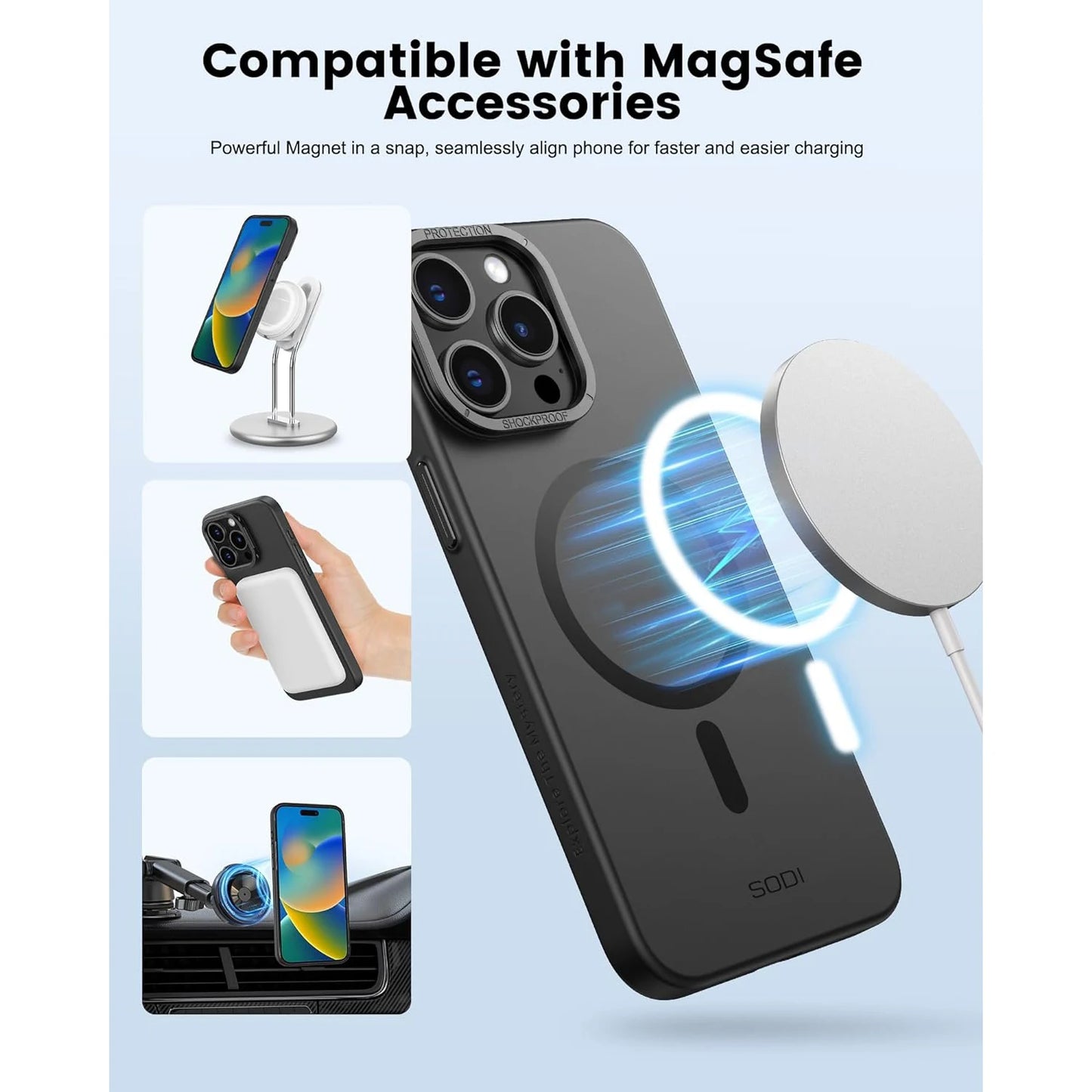 SODI Kickstand Case For iPhone 15 Pro Max Magnetic Phone Case Full Body Shockproof Cases Compatible With MagSafe SIP150