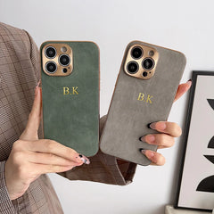 Leather Personalised Customized Name Case For Iphone 11 12 13 14 15 16 Pro Max Plating Frame Lambskin Initials Cover 16 11 15Pro
