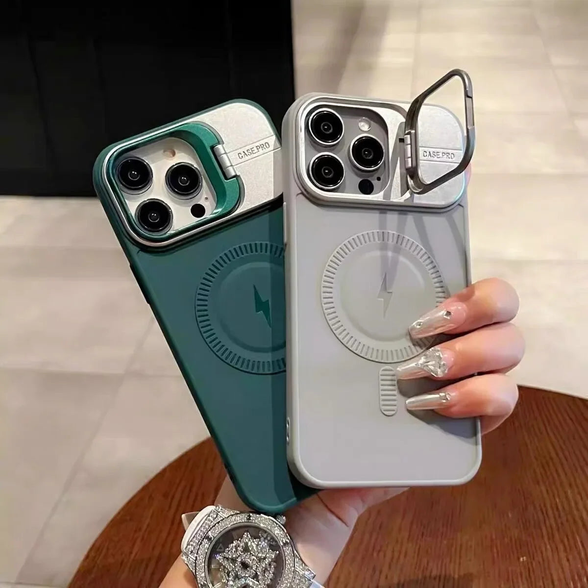Magnetic metal bracket phone case suitable for iPhone 16 15 14 13 Pro Max lens large window protective cover