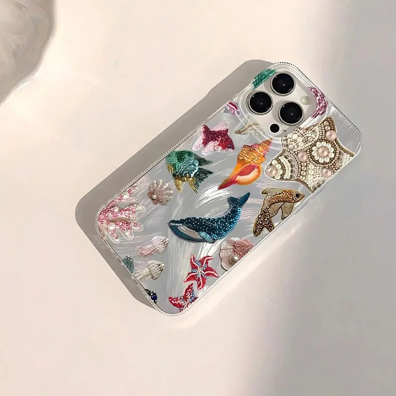 Ocean Elements Personalized Pattern Soft Phone Case For iPhone 16 Pro Max 16E 14 12 13 11 15 PRO Case X XR XS 7 8 Plus SE2 Cover - Caseverse
