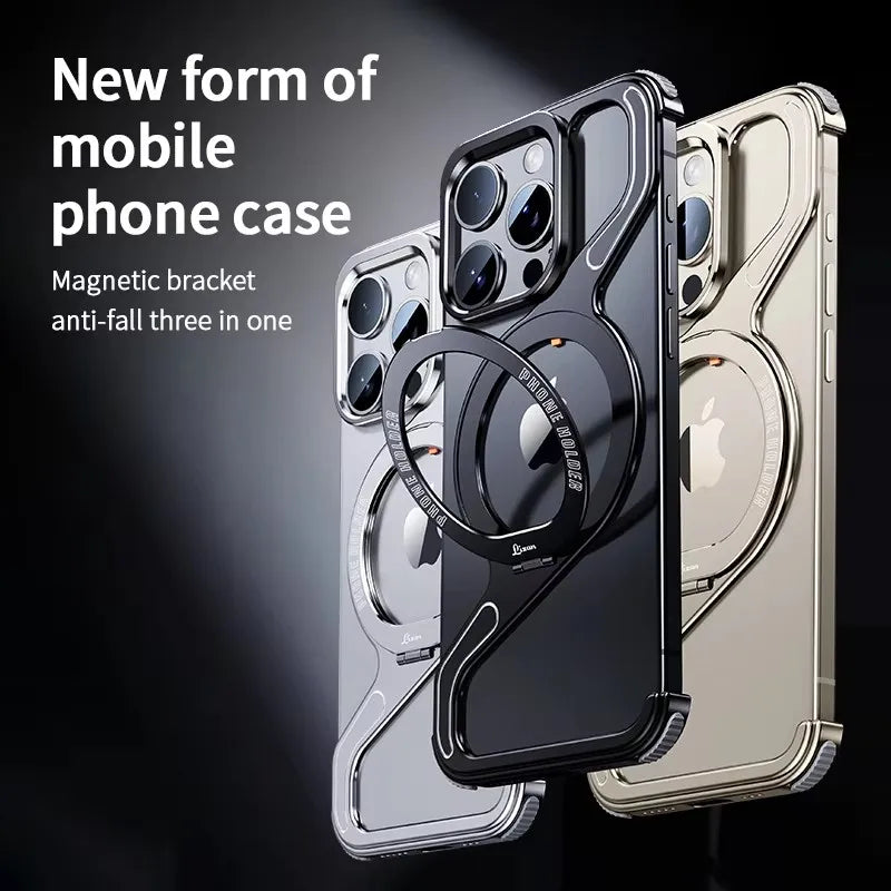 Shockproof Phone Case Z Shape Metal Frame for iPhone 16 Pro 15 14 13 Pro Max Plus Full Aluminium Alloy Magnetic Bracket Cases