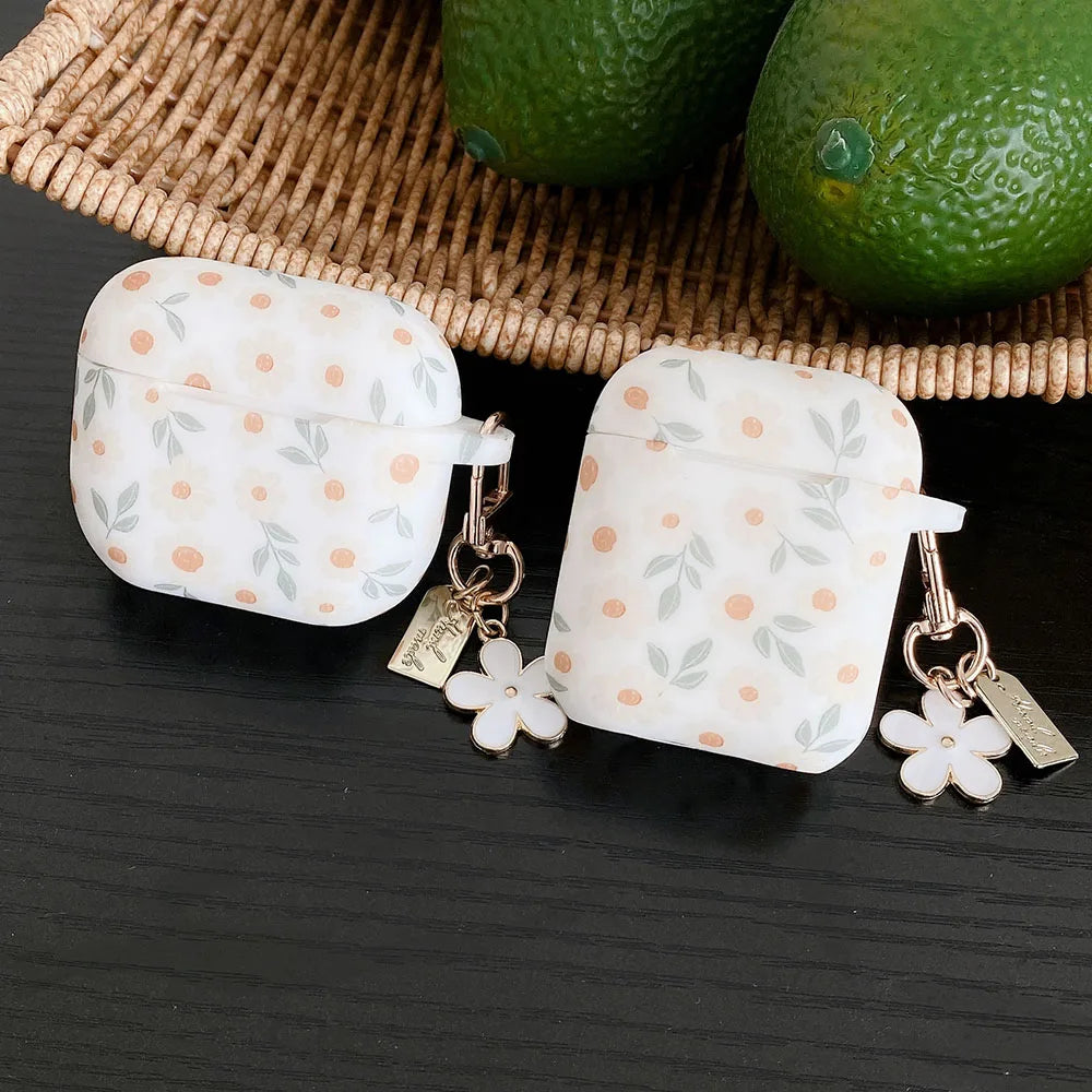 For Apple AirPods 4 ANC Flower Print Earphone Case For AirPods 2 3 Pro2 Silicone Soft Wireless Headphones Cover With Keychain