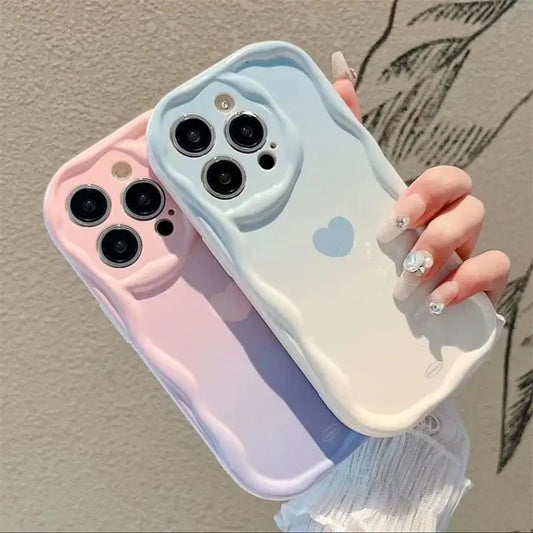 Gradient Love Heart Wavy Phone Case For IPhone 16 15 Pro Max 14 11 13 12 Mini XR 8 7 Plus X XS SE 2022 Clear Soft Silicone Cover