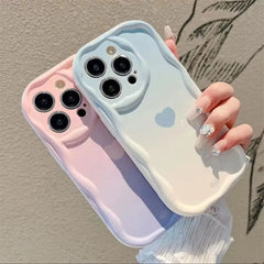 Gradient Love Heart Wavy Phone Case For IPhone 16 15 Pro Max 14 11 13 12 Mini XR 8 7 Plus X XS SE 2022 Clear Soft Silicone Cover