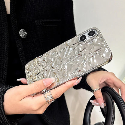 Stylish Metal Color Silver Meteorite Texture Case For iPhone 16 Pro Max 15 14 13 12 11 16 plus Soft TPU Anti-knock Cover