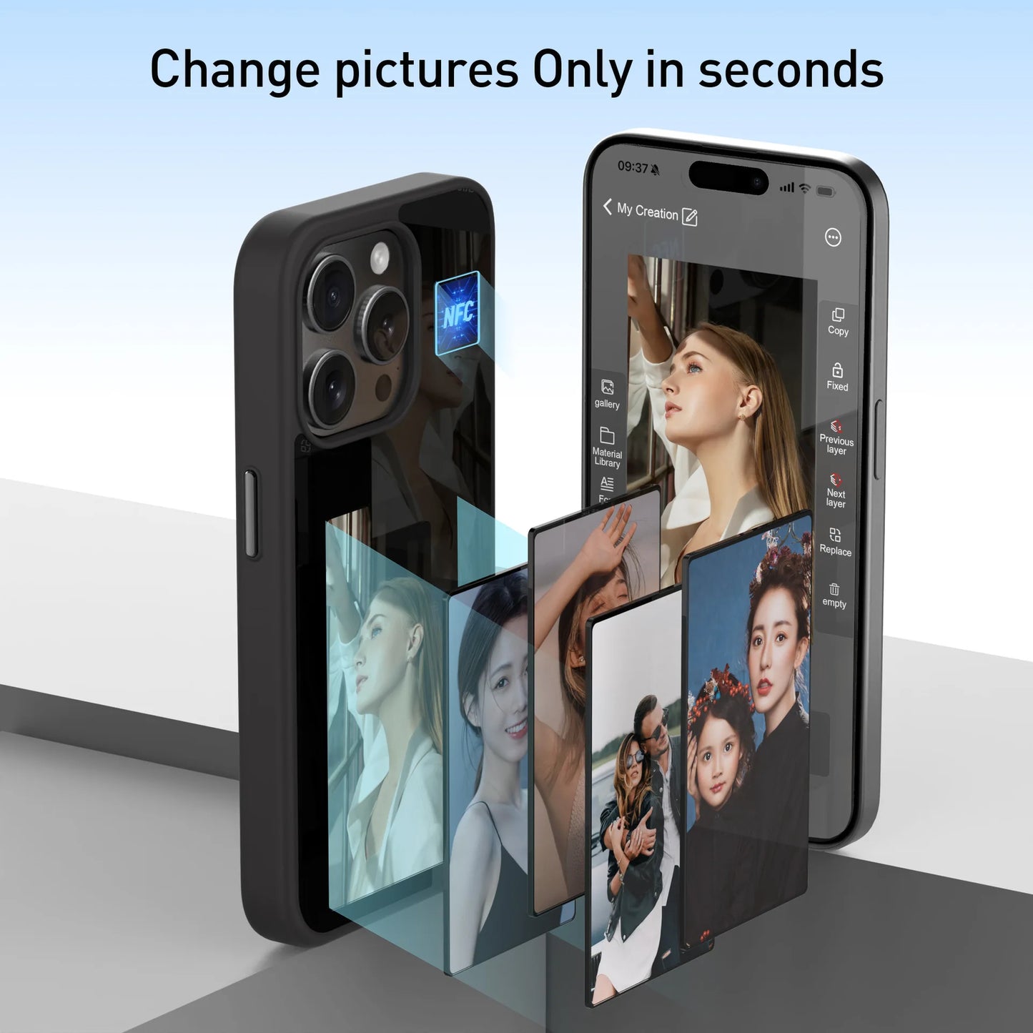 NFC Function Smart Phone Cases For iphone 16 15 14 13 Pro Max ink Screen DIY Wireless Transmission Screen Projection Phone Case - Caseverse