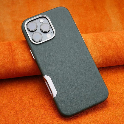 Metal Lens Protective MagSafe Phone Case For iPhone 16 Pro 16pro max 16plus Simple Solid Color Leather Wireless Charging Cover