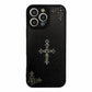 Leather Phone Case for IPhone 16 15 14 13 12 11 Pro Max Luxury Gothic High Grade Fashion Trends 3D Metal Cross Protection Cover