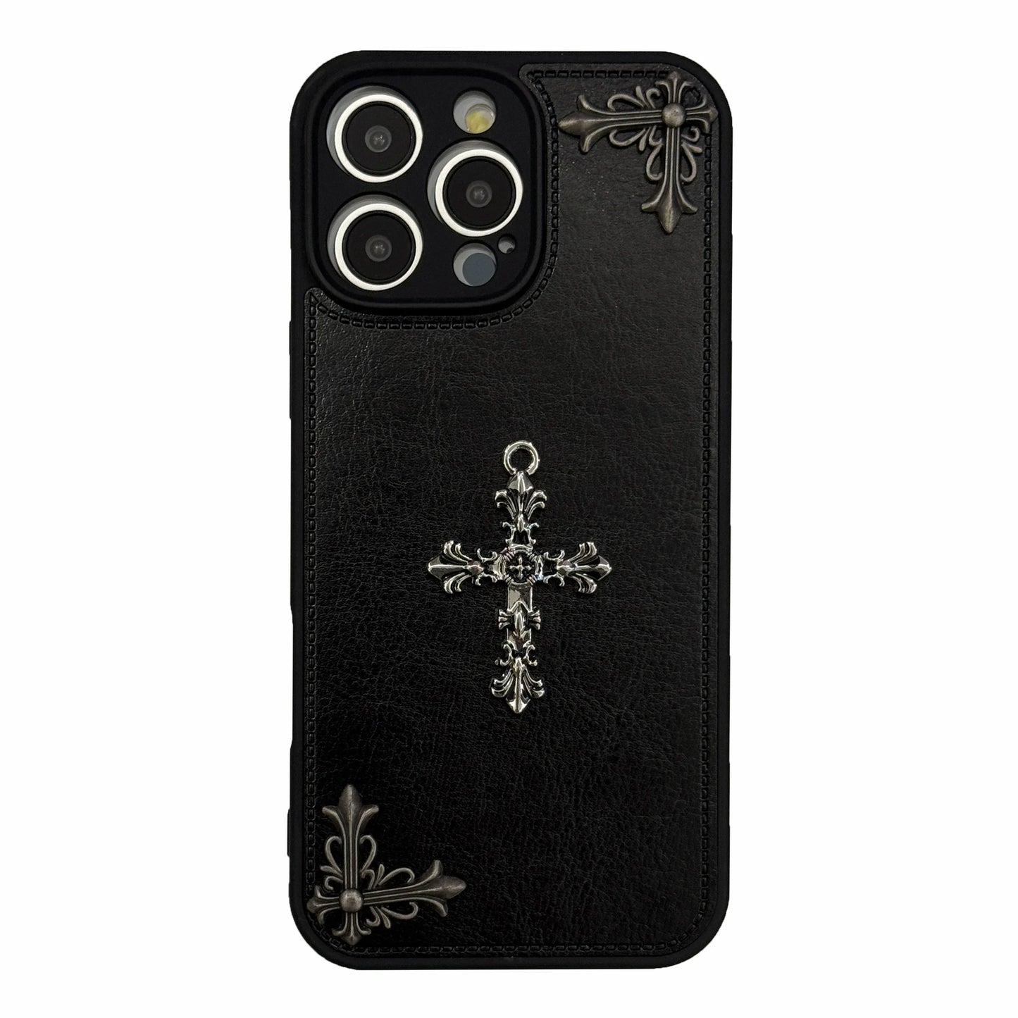 Leather Phone Case for IPhone 16 15 14 13 12 11 Pro Max Luxury Gothic High Grade Fashion Trends 3D Metal Cross Protection Cover