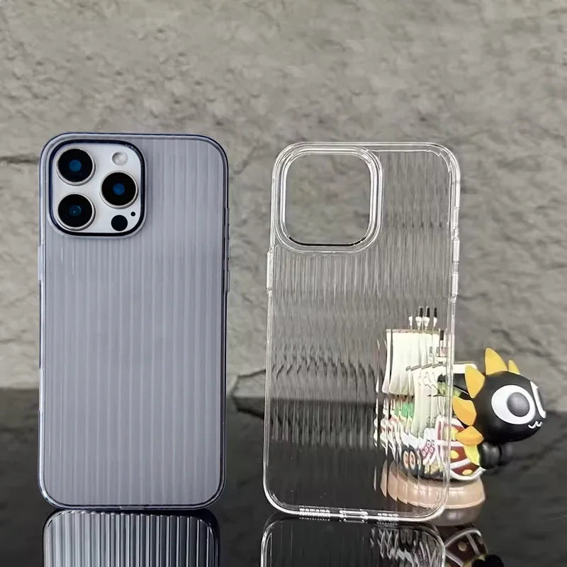 Metal Button Key Vertical Stripe Corrugated Clear Phone Case for IPhone 13 14 15 16 Pro Max Shockproof PC Protective Back Cover