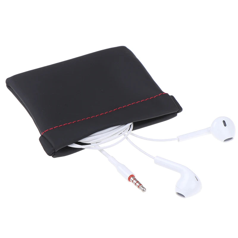 New Black Mini Hard Headphone Case Portable Earbuds Pouch box PU Leather Earphone Storage Bag Protective USB Cable Organizer