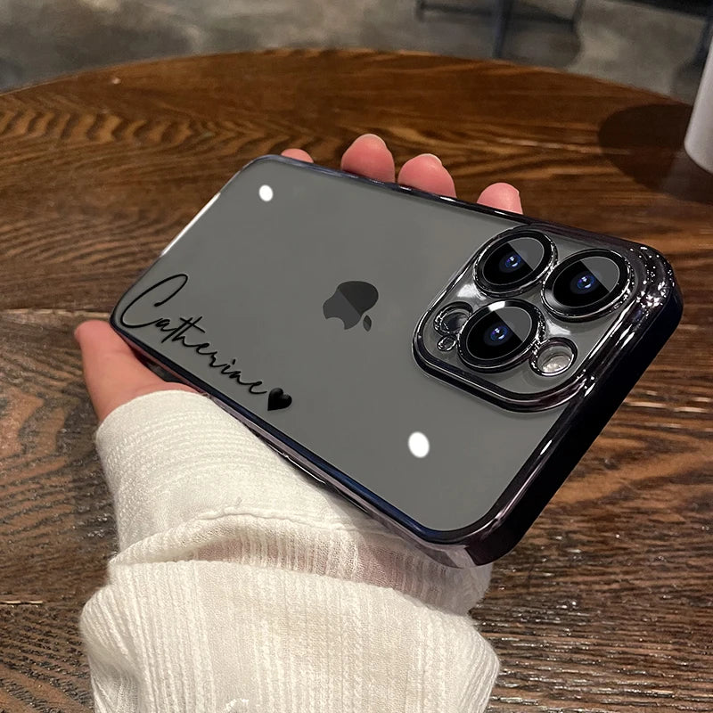 15 16 Pro Max Personalised Customized Name Case For iPhone 16 15 14 13 12 11 Pro Max Plating Transparent Luxury Cover 15 Pro Max - Caseverse