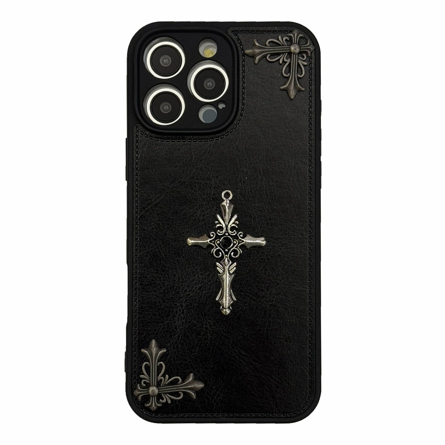 Leather Phone Case for IPhone 16 15 14 13 12 11 Pro Max Luxury Gothic High Grade Fashion Trends 3D Metal Cross Protection Cover
