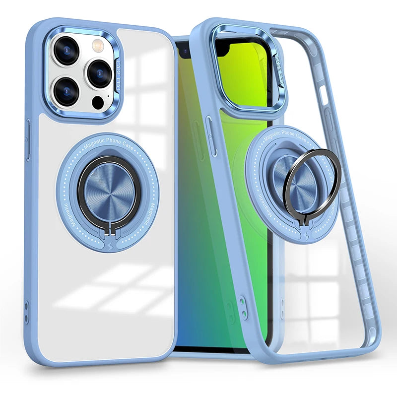 Metal Ring Magnetic Bracket Wireless Charging Phone Case for iPhone 16 15 14 Pro Max