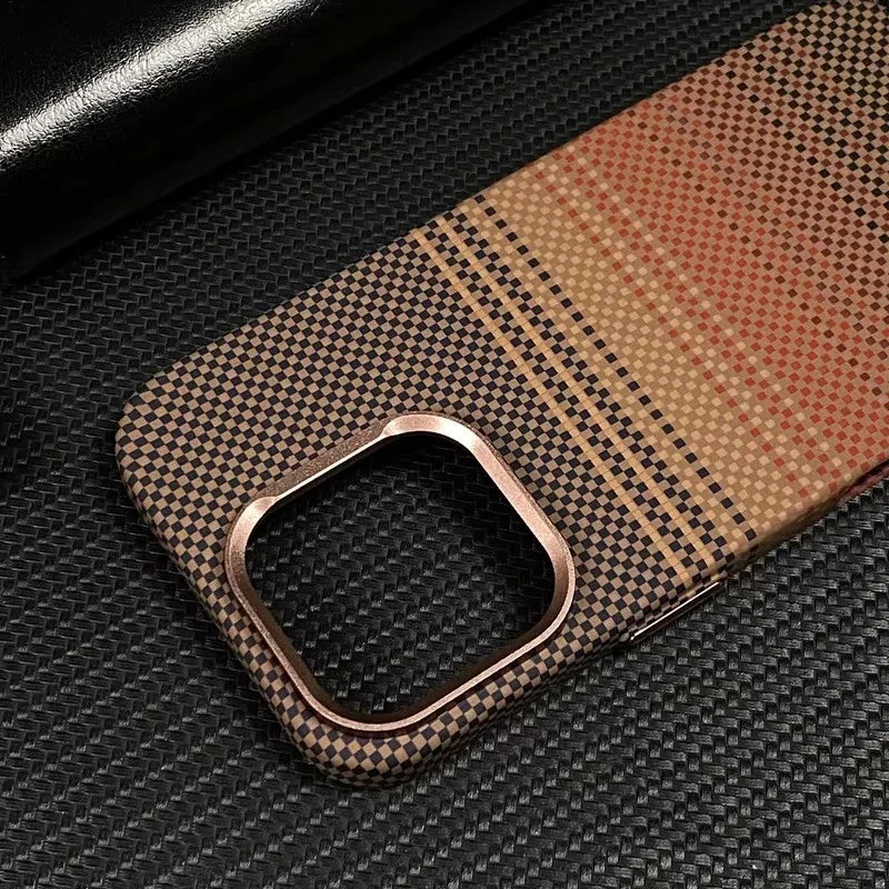 Luxury Matte Carbon Kevlar Metal Lens Magsafe Case For IPhone 16 Plus 15 14 13 12 Pro Max High Quality Business Phone Hard Cover