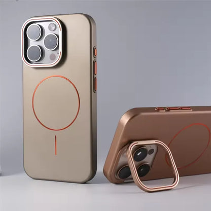 Stylish Camera Lens Holder Magnetic Magsafe Phone Case for IPhone 16 15 14 Pro Max Wireless Charging Matte Shockproof Hard Cover