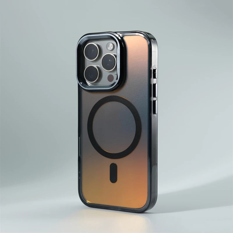 Metal Lens Kickstand Laser MagSafe Phone Case For iPhone 16 16pro max 14 15 Pro 13 12 Magnetic Wireless Charging Hard PC Cover