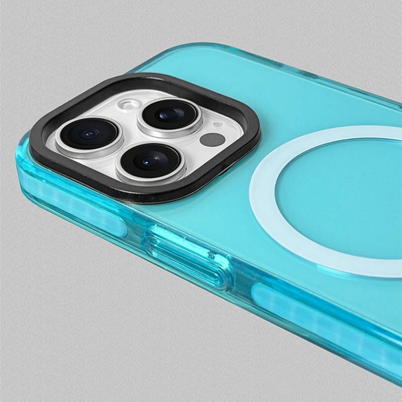 Transparent Neon Color MagSafe Phone Case for iPhone 16 15 Pro Max 14Pro 13 14 12 Wireless Charging Soft Silicone Bumper Cover - Caseverse