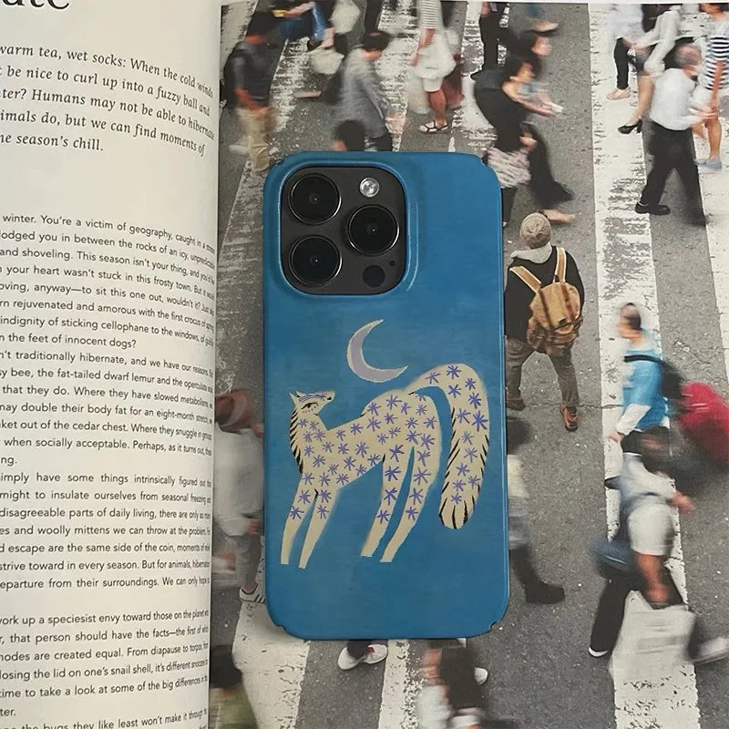 Ins Blue Starry Sky White Horse Cartoon Phone Case for IPhone 16 15 14 13 12 11 Pro Max X XS XR XSMax Glossy Film Hard PC Cover