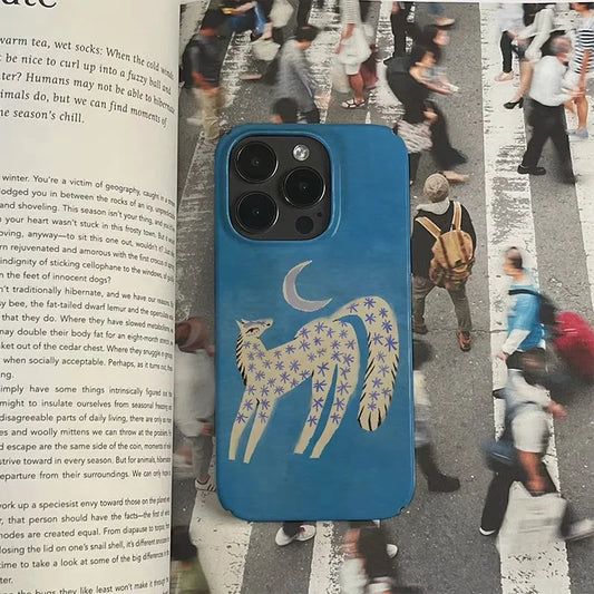 Ins Blue Starry Sky White Horse Cartoon Phone Case for IPhone 16 15 14 13 12 11 Pro Max X XS XR XSMax Glossy Film Hard PC Cover