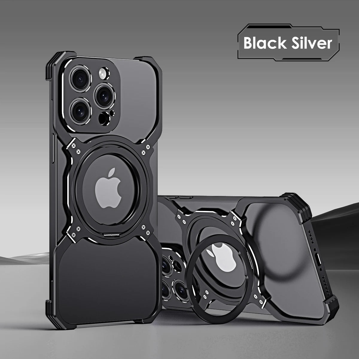 Metal Rimless Magnetic MagSafe Phone Case For iPhone 13 14 15 Pro Max 360Rotating Stand Shell Metal Bumper Lens Protection Cover
