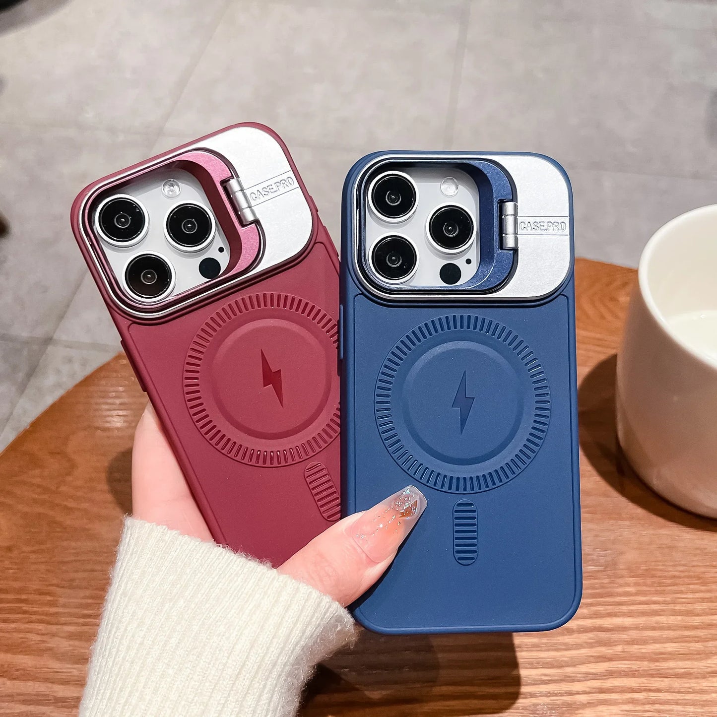 Magnetic metal bracket phone case suitable for iPhone 16 15 14 13 Pro Max lens large window protective cover