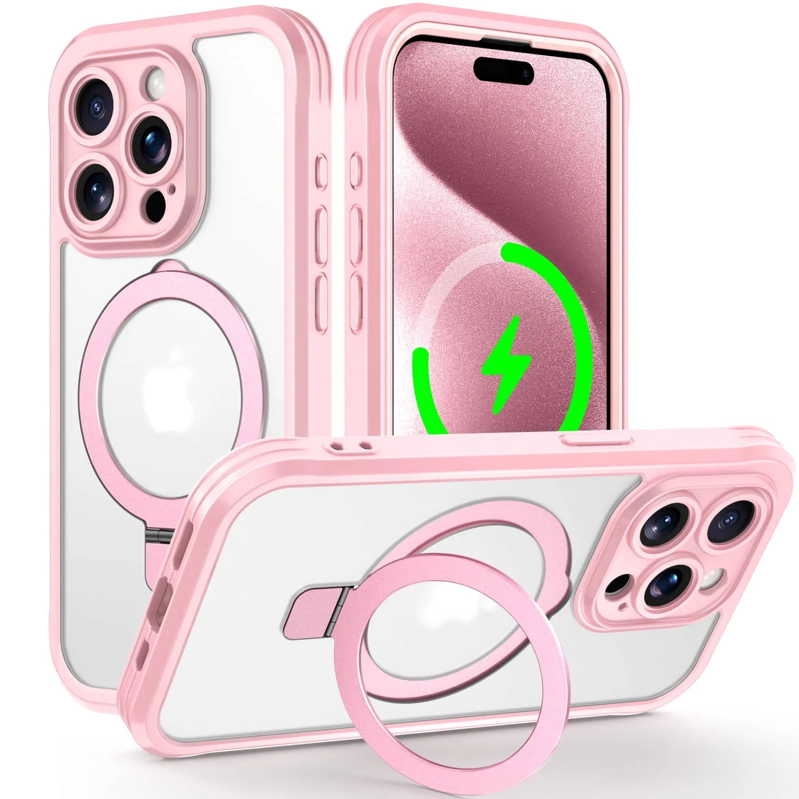 Case for iPhone 16/15/14/13 Pro Max 16 15 14 Plus, Built-in PET Screen Protector with Ring Holder Kickstand, Full Body Cover - Caseverse