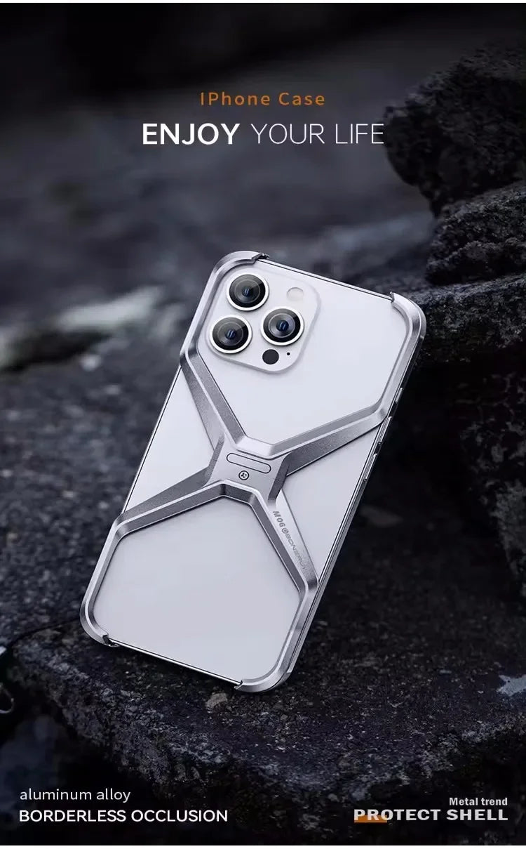 Aluminum Alloy X-shaped Metal Frame  Phone Case for IPhone 16 15 Pro Max 14 13 Military Grade Drop Protection Cover - Caseverse