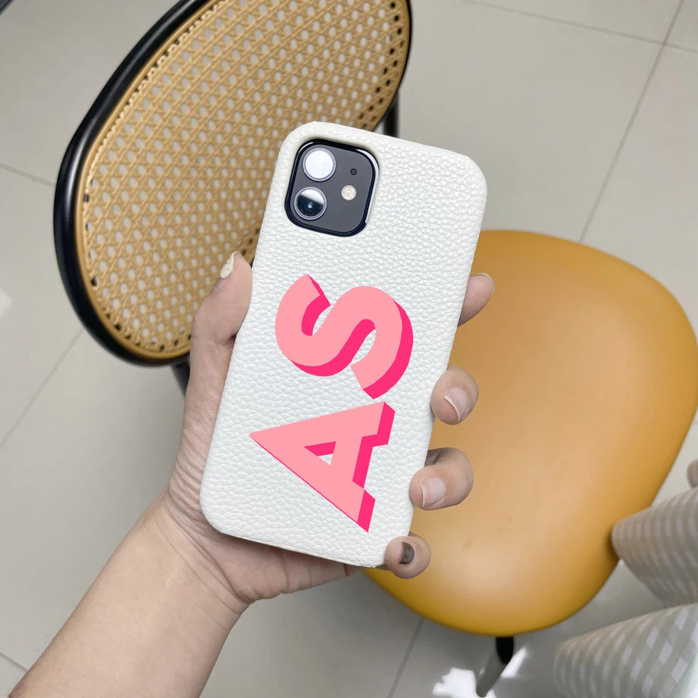 Personalized iPhone Case Monogram Initial Letter Leather Case For iPhone 15 14 13 12 11 Pro Max XS XR 7 8Plus Luxury Phone Cover - Caseverse