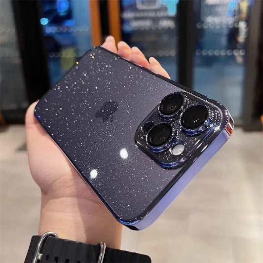 Luxury Electroplated Glitter Phone Case For IPhone 16 15 14 13 12ProMax  Clear Transparent Shockproof Hard Back Protective Cover