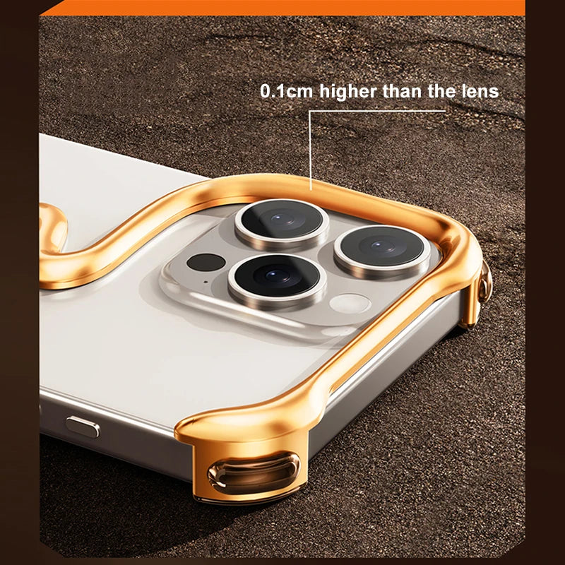 Metal 3D Track Bumper Phone Case For iPhone 16 Plus 15 14 Pro Max 15Pro Aluminum Alloy Frameless Shell Air Bag Shockproof Cover