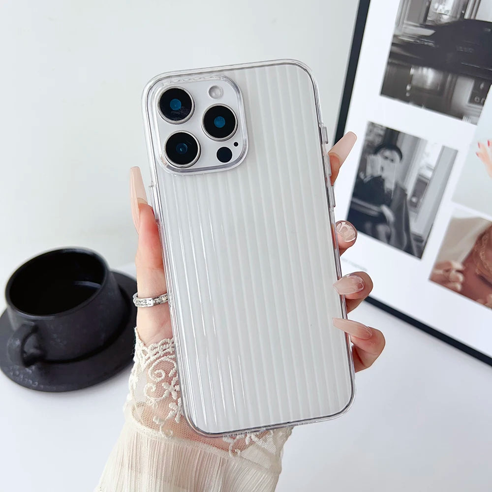 Metal Button Key Vertical Stripe Corrugated Clear Phone Case for IPhone 13 14 15 16 Pro Max Shockproof PC Protective Back Cover