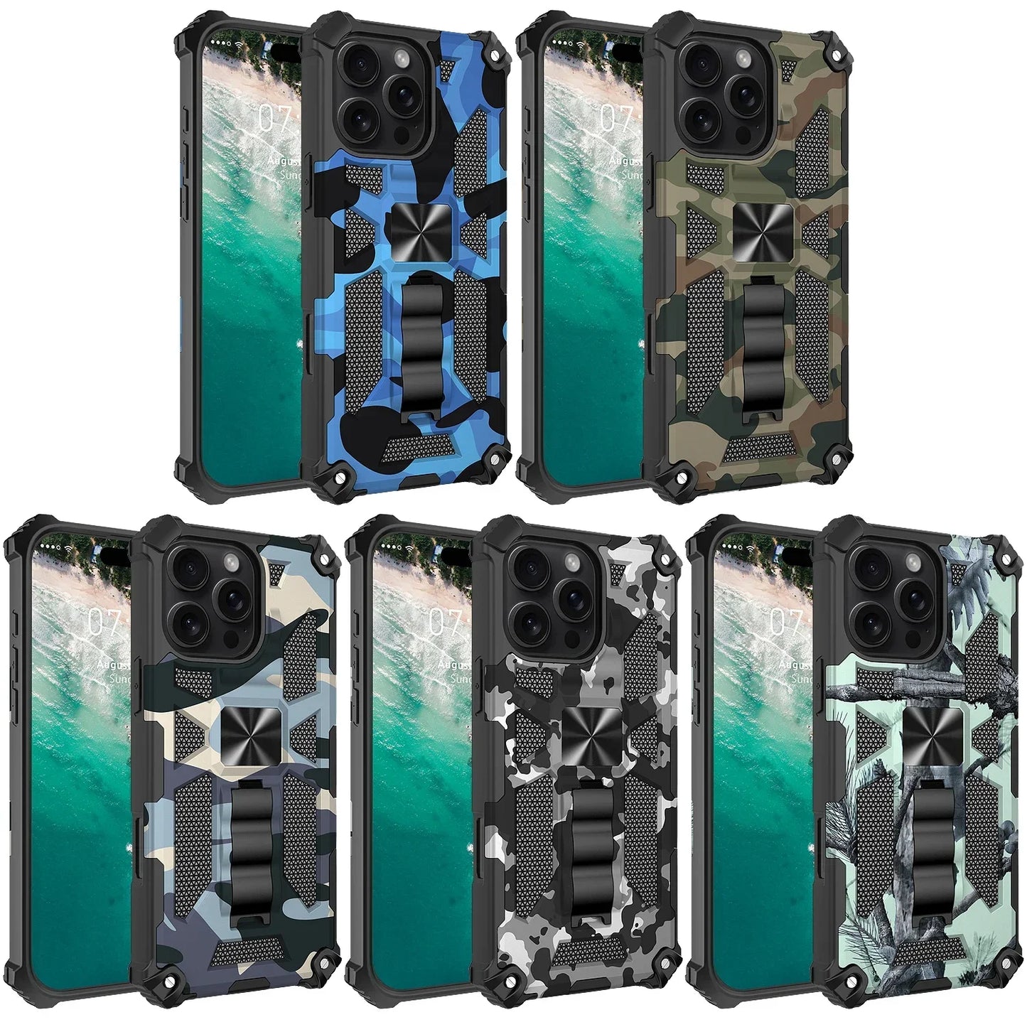 Military Camouflage Armor Shockproof Case For iPhone 11 12 13 14 15 16 Pro Max Xs XR SE 2020 2022 8 7 Plus Kickstand Phone Cover - Caseverse