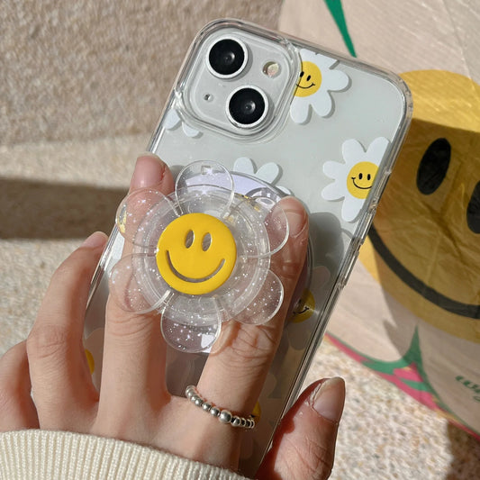 Universal Magnetic Holder Clear Glitter Smile Flower Phone Grip Tok Bracket Smart Tok For iPhone 15 14 Samsung Expanding Stand